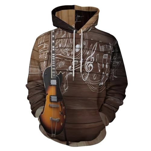 Sweat à capuche style campagnard motif guitare pour sorties décontractées
