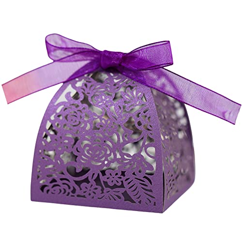 Surakey 50 Pièces Dentelle Rose Boîtes à Bonbons Découpées Au Laser, Boîtes Cadeaux, Boîte à Dragées Mariage, Fête de Mariée, Anniversaire,...