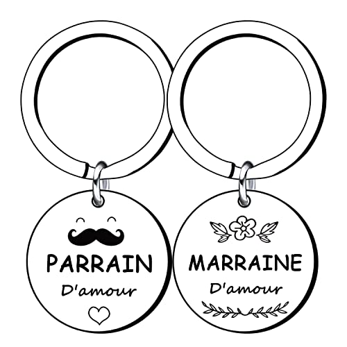 Lumengqi Cadeaux de Noël pour 2 Porte-clés Parrain et Marraine Cadeau Parrain Marraine Demande Annonce Naissance Baptême Communion Cadeau Surprise Noël