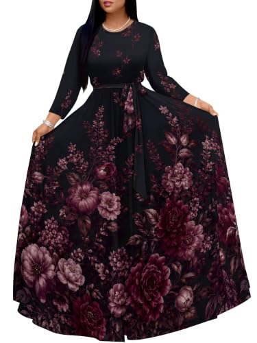 Image of PinkPatty Women's Plus Size V Neck 3 /4 Sleeve Wrap Maxi Dress with Belt | Boho wrap maxi dress with tie belt for vacations, weddings, church, parties, dinners, travel, and everyday wear