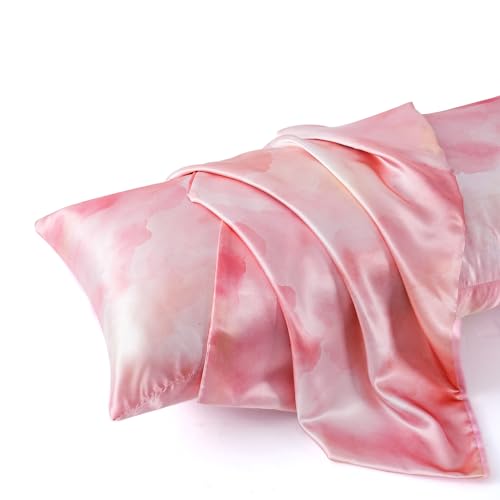 Image of MR&HM Satin Body Pillow Cover, Soft and Breathable Body Pillow Case with Envelope Closure, Cooling and Silky Long Pillowcase for Hair and Skin,Grey (20x54, Dream Pink)