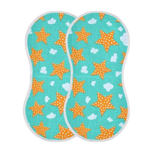 4 Pack Baby Burp Cloths, Soft Absorbent Burping Cloths for Babies, Cotton Milk Spit Up Rags, Large Size for Newborns, Baby Boys and Girls (Orange Star Pattern)3