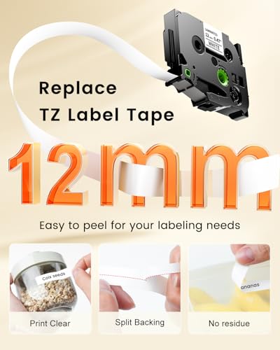 Image of Colorty Replace for Brother Tape Cassette P Touch Label Tape 12 mm 0.47 Laminated White Tz TZe-231 Label Maker Ptouch Refills for PT-D400 D410 H100 1090 1290 1880 1750 2040 12mm x 8m, 8-Pack