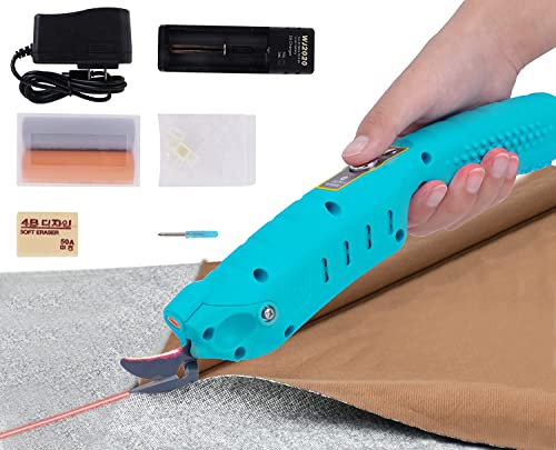 MXBAOHENG Cordless Electric Scissors Rechargeable Cloth Cutter Speed Adjustable with Laser Light 0-18mm Fabric Cutter for Cutting Fabric/Carpet/Leather (2 Batteries 1 Cutter Head)