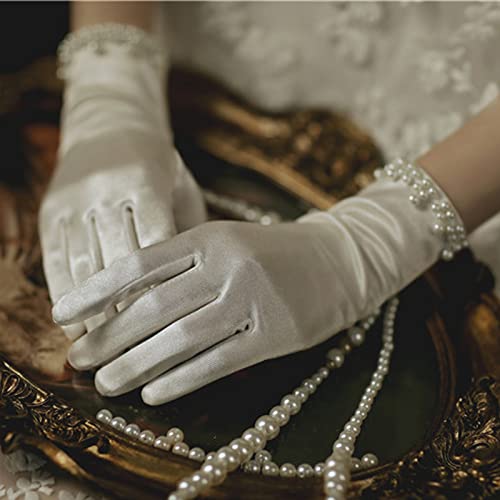 Guantes de boda cortos y satén blanco para cena de gala 6