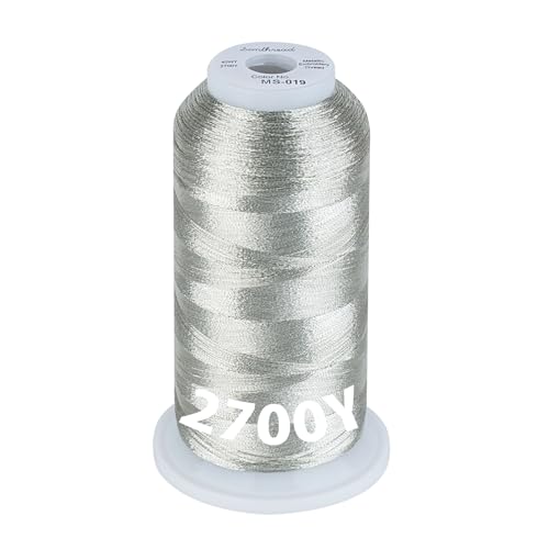 Image of Simthread 2700 Yards Metallic Embroidery Machine Thread - Gray Silver MS-019, 40wt High-Sheen King Spool, Smooth Running & Break Resistant for Commercial & Home Embroidery Machines