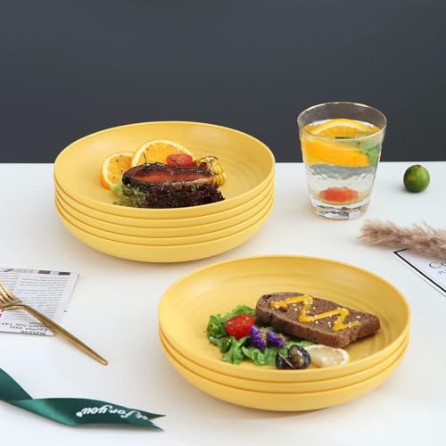 Image of Eco Friendly Wheat Straw Plate For Dinner, Lunch, Salad, Small Meals, Appetizers, Dessert, Cereal, Soup, Rice, Pizza, Snacks Dishwasher Microwave Safe Dinnerware (20cm+23cm, Random, Pack Of 4)