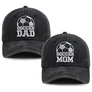 Soccer Mom and Soccer Dad Gifts for Women Men, 2 PCS Mom and Dad Hats, Sport Accessories Baseball Cap, Fathers Mothers Day Birthday Gift for Mama Papa Black