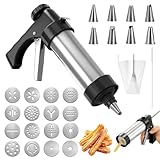 Tutamaz Gebäckpresse, Spritzgebäck Presse mit 16 Schablonen und 9 Tüllen,Churros Presse,Gebäckspritze,kekspresse für DIY Plätzchen backen, Kuchen Dessert DIY Maker Cookie Presse