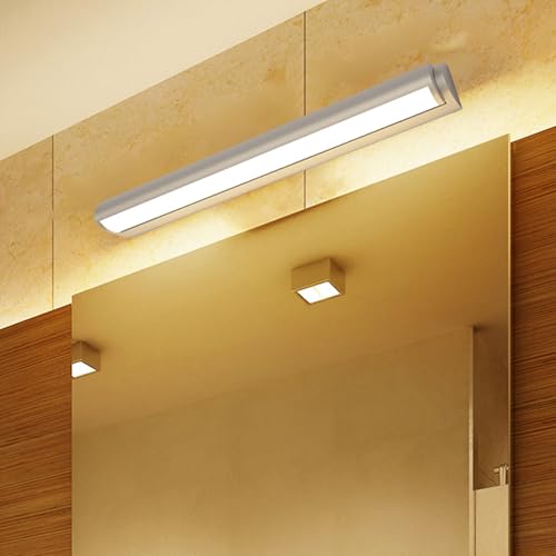 Aplique de baño LED giratorio de 60cm en aluminio plateado con luz cálida