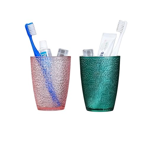 Komost Reusable Plastic Tumbler Set for Bathroom - 2-Piece Toothbrush & Mouthwash Cup Set, 350ml Drinkware, Eco-Friendly & Durable