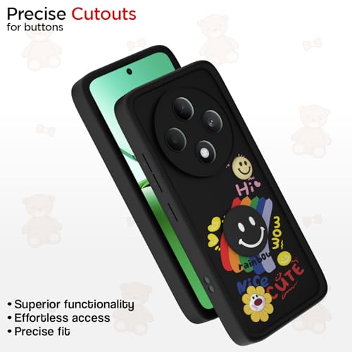 Image of Pikkme Back Cover for Oppo F27 5G | Soft Silicone| Cute Rainbow Smile & 3D Cartoon Flower Design | Shockproof Raised Camera Protection Bumper Case (Black)