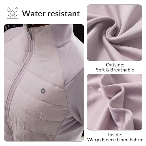 Baleaf Women'S Running Winter Jacket Water Resistant Windproof Lightweight Puffer Coat Fall Cold Weather Hiking Golf Casual With Zip Pockets Light Purple L thumb #3