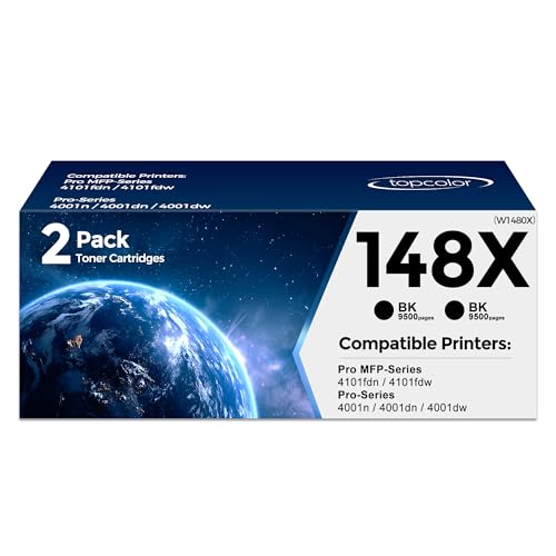 Image of 148X W1480X Toner Cartridge Black Compatible for HP 148A Toner Cartridge to Use with HP LaserJet Pro MFP 4001dw 4001dn 4001n 4101fdw 4101fdn 2 Pack with Chip
