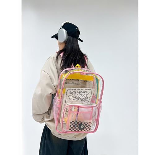 clear backpack Heavy Duty PVC Transparent Bookbag Stadium Events Approved with Reinforced Strap for Security (pink)3