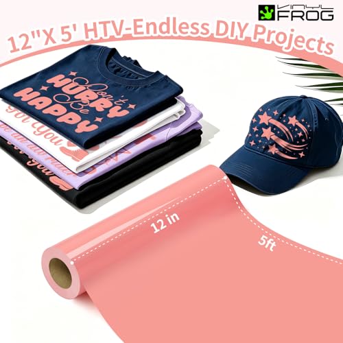 Image of VINYL FROG Coral Heat Transfer Vinyl Roll 12 inch x5ft Matte HTV Vinyl | Coral Iron on Vinyl for T-Shirts, Stretchy & Machine Washable Heat Press Vinyl for DIY Craft Designs