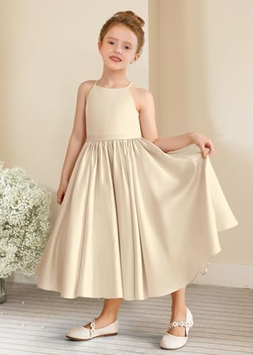 Girls Spaghetti Straps Flower Girl Wedding Party Maxi Dress with Bow Knot Formal Evening Pageant Satin A Line Dress2