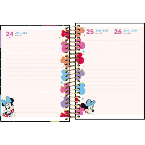 Tilibra - Agenda Espiral Diária 11,7 x 16,4 cm Minnie 2025 - Três Minnie Lets make it magic