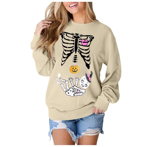Sweatshirt femme beige graphique avec manches longues confortables