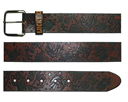 Mens High Roller Embossed Leather Belt Antiqued