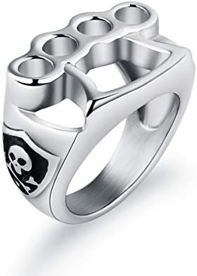 Valily Knuckle Duster Ring For Men Stainless Steel Punk Biker Ring Skull Fighter Boxing Gloves Jewelry Size 10