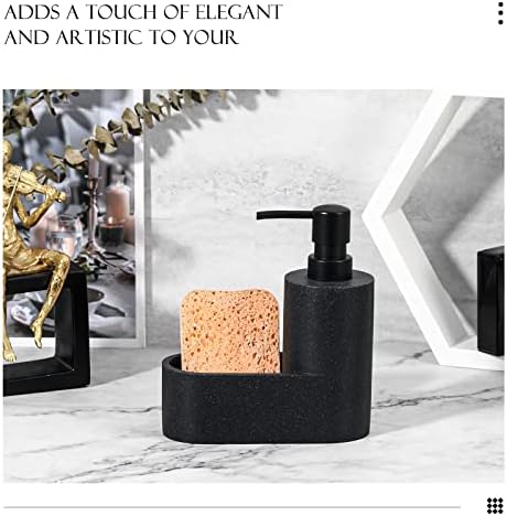 MoKo Liquid Soap dispenser with Sponge Holder, Dish Soap Dispenser Pump Bottle with Brush Holder for Kitchen Bathroom Counter-top Sink Scouring Pad Storage and Organization, Gravel Black