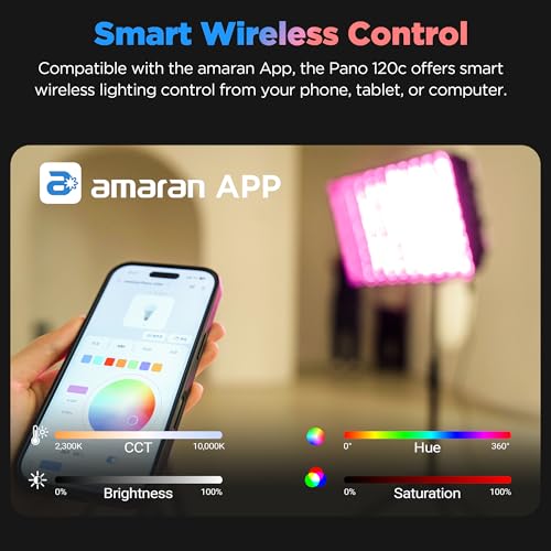 Image of Amaran Pano 120c 120W Rgbww Panel Light Bundle, 2300 10000K (Charcoal) | 2, 300-10, 000K Cct, USB-C Pd Power, Includes Softbox, Grid, Diffuser and Case, 13, 490 Lux at 1m, 12 Effects