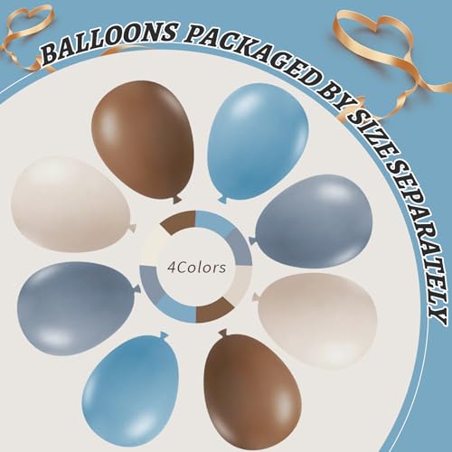 Image of 412Pcs Dusty Blue and Brown Balloon Arch Kit, 5 10 12 18inch Bear Baby Shower Decorations with Brown Sand White Dusty Blue Balloons for Baby Shower Decorations Gender Reveal Birthday Party Decoration