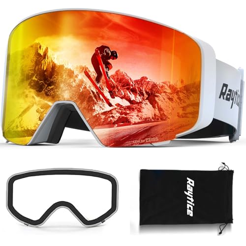 RAYTICE OTG Ski Goggles for Men Women, 100% UV400 Protection Snow Goggles, Anti Fog Snowboard Goggles for snowmobile skiing climbing Snow cross-country