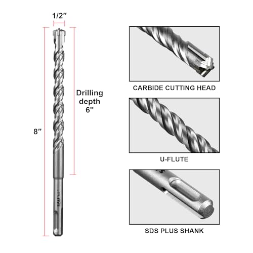 SALI 10PCS 1/2"*8" SDS Plus Rotary Hammer Drill Bit Kit for Concrete, Brick, Cement Walls, Stone - Cross-Type Double Thread Carbide Material by SALI - Image 2