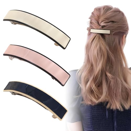 3 fermagli per capelli francesi da donna, automatici, grandi, classici, alla moda, per capelli fini e medi spessi (rosa, bianco, nero)