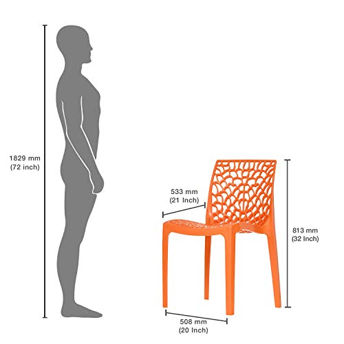 Image of Supreme Web Plastic Chair |Armless Chair for Living Room, Home, Garden, Indoor & Outdoor Use|Weight Bearing Upto 220kgs(Color: Orange; Set of 2)
