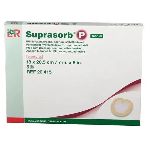 Suprasorb P sacrum - Apósitos adhesivos de espuma de poliuretano (18 x 20,5 cm, estériles, 5 unidades)