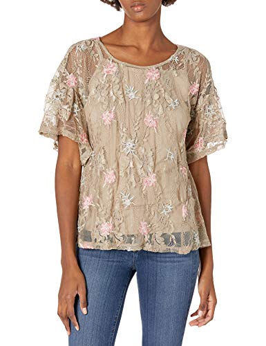 Democracy Women's Short Flounce SLV TOP W Drop Waist Seam Detail, Island Multi, L