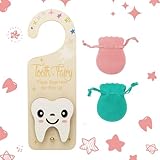 YROJISU Tooth Fairy Tooth Holder, Room Decor Tooth Fairy Door Hanger with Money Slot, Keepsake Bag & Elegant Patterns for Lost Teeth, Encourage Gift for Boys & Girls Milk Teeth