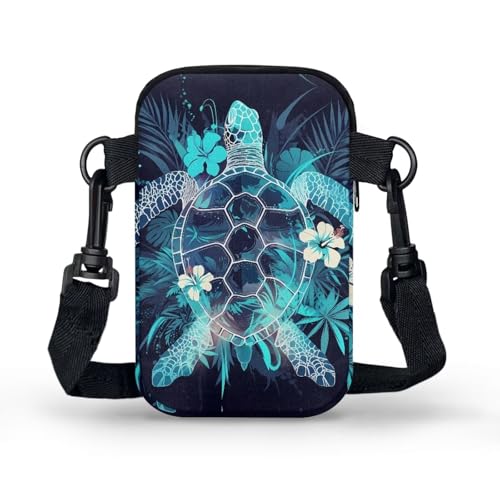 Image of Hawaiian Tribal Small Crossbody Bags for Women Cell Phone Bag Purse, Sea Turtle Zipper Sling Purses Shoulder Bag