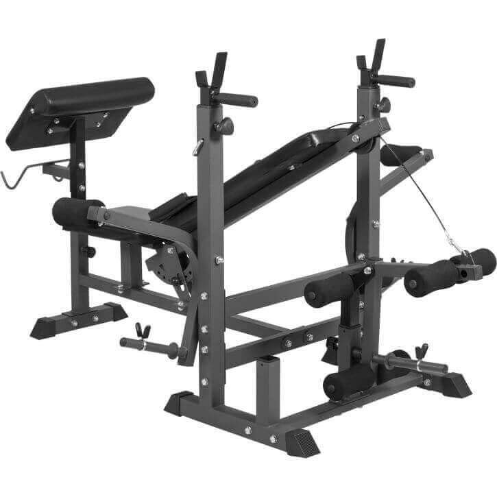 GYRONETICS® Panca Pesi Multifunzione - Portabilanciere, Schienale Regolabile, 165 x 139 x 128cm, Carico Max 280kg, Stazione a Dip, Butterfly, Panca Scott, Curl per Gambe - Palestra e Casa, Allenamento