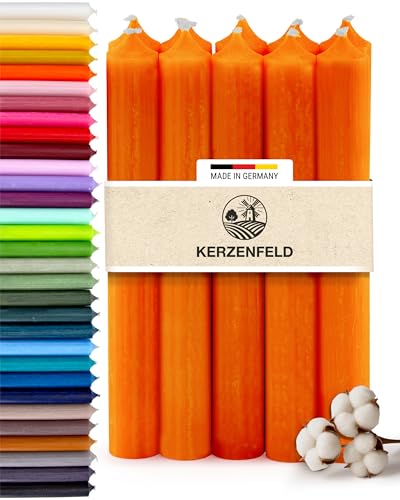 Stabkerzen Orange, 10 Stück, 180mm x 22mm, Durchgefärbte...