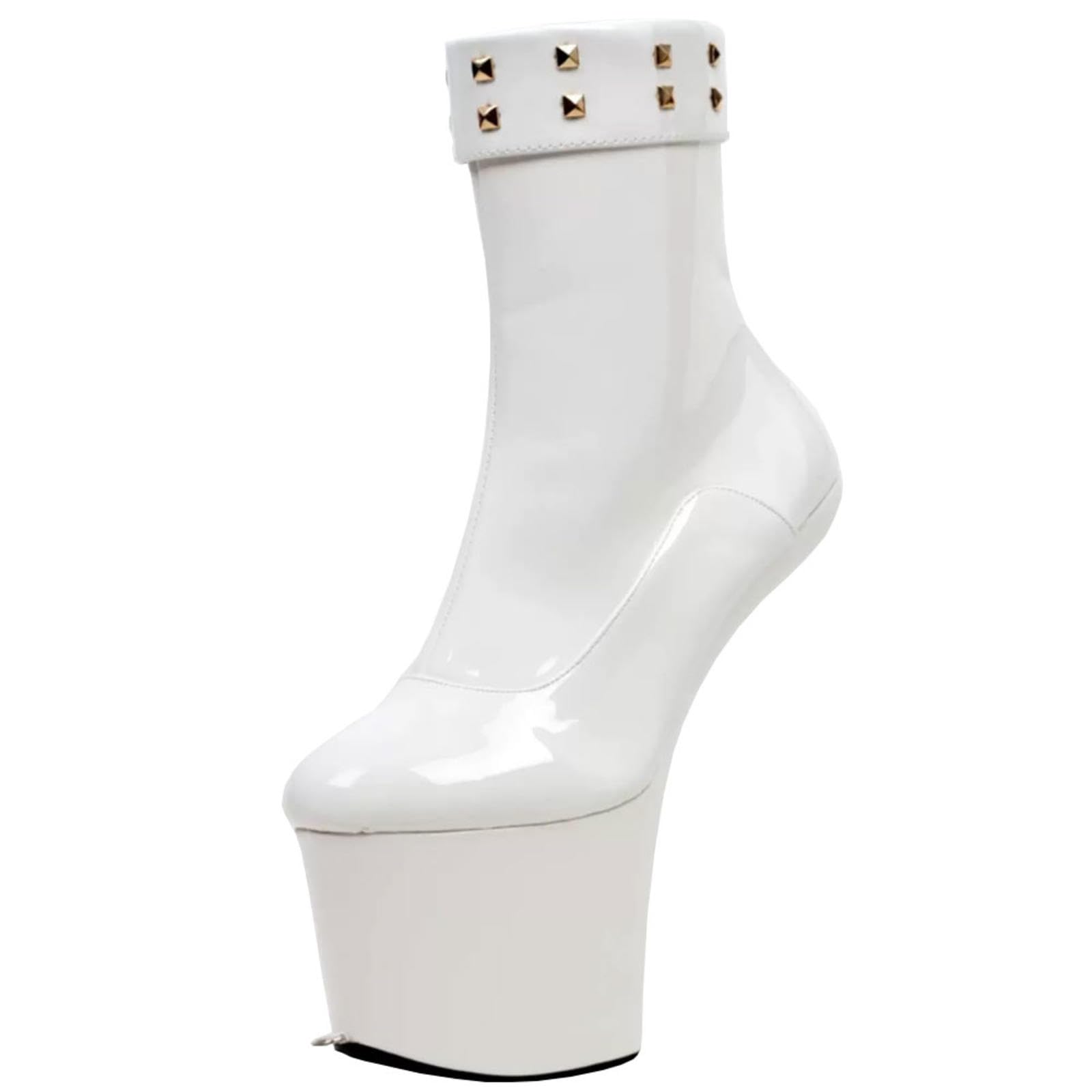 Rjxgecuf Women's White High Heels 20Cm Short Boots Heelless Horseshoe Heeled High Lock Shoes,-40