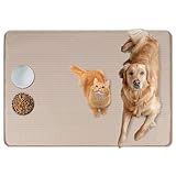 Bartuke Extra große Silikon Katzenfuttermatte, 101x71cm Futtermatte für Haustiere mit erhöhtem Rand, Platzdeckchen für Futter- und Wassernäpfe, rutschfest, leicht zu reinigen (Khaki)