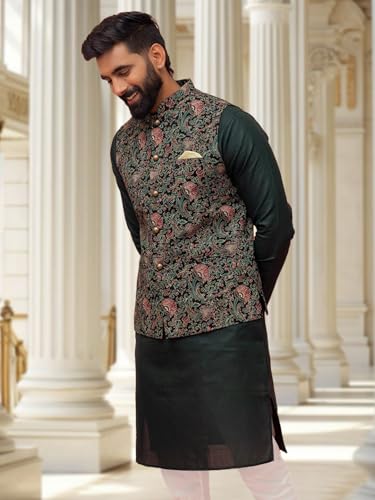 Image of KISAH Men's Jacket - Printed Cotton Blend - Indian Wedding Outfit for Men - Ideal for Weddings and Festivals