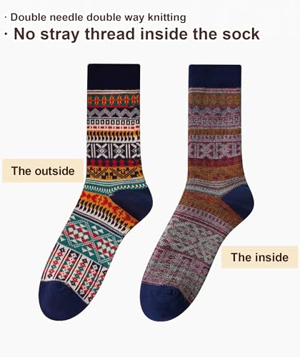 Image of IIG 3-5 Pairs Womens Vintage Cozy Crew Socks Soft Cute Neutral Cotton Socks Exquisite Patterns Socks Gift
