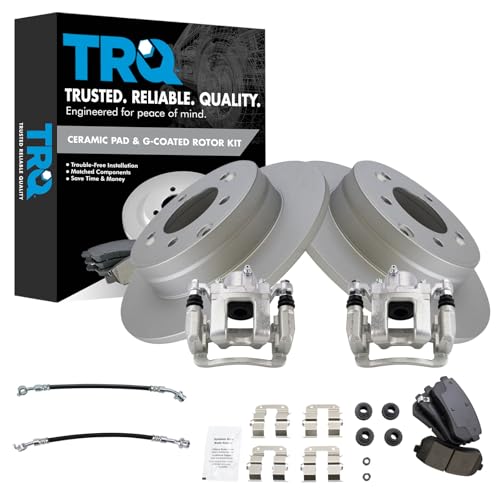 Image of TRQ Rear Brake Pad and Rotor Set Ceramic Coated Rotors Calipers Compatible with 2015 Hyundai Sonata with Manual Parking Brake