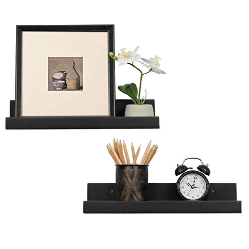 OROPY Photo Ledge Wall Shelves - Set of 2 15-inch Solid Wood Floating Picture Display Shelf for Picture Frames in Living Room, Bedroom, Nursery (Black) - Thumbnail 6