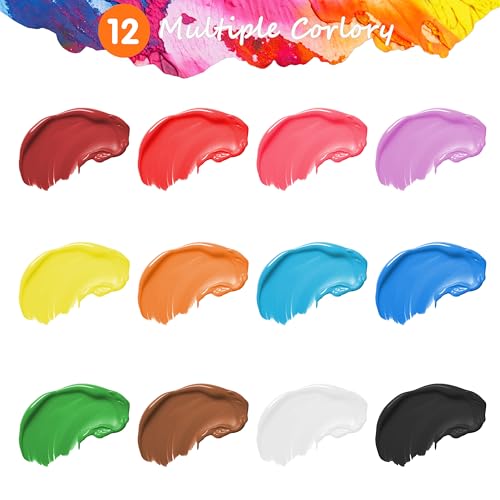 KINSPORY Acrylfarben Set 12 x 60 ml – Wasserfest, ungiftig & schnelltrocknend – Für Leinwand, Holz, Stoff – Ideales Festtagsgeschenk für Künstler/Anfänger