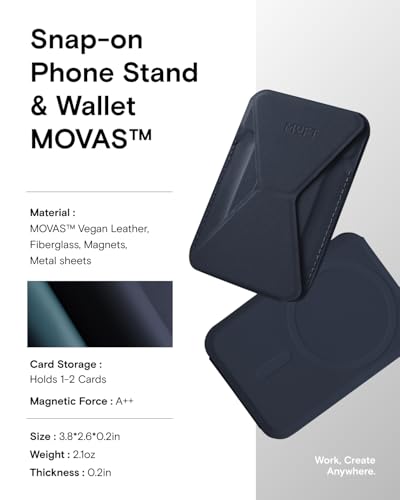 Image of MOFT Magsafe Wallet Stand Compatible with iPhone 16 /15 /14 /13 /12 Series, Angle Adjustment & MOVAS Phone Stand, Light Navy Blue