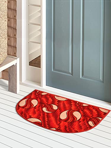 Image of Kuber Industries D Shape Ball Printed Anti-Slip Durable Velvet Door Mat, Welcome Mat for Entryway,Patio,Garage, Outdoor, 21 inchx14 inch (Red)-47KM01275