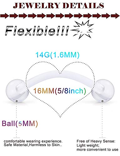 Prjndjw 14G 16mm 48Pcs Glow in The Dark Flexible Plastic Acrylic Curved Barbell Snake Eyes Tongue Nipple Ring Body Piercing Jewelry Retainer for Women Men4