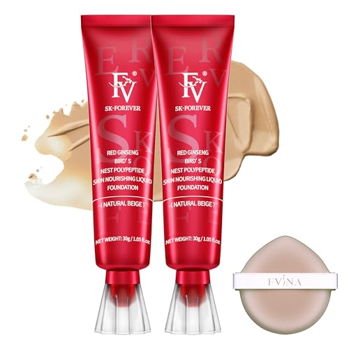 FV 2 PCS Wasserfester und Langanhaltend Foundation, Ölkontrollierende Foundation Makeup mit Mattem Finish und Mittlerer Deckkraft für Fettige/Normale Haut, 30g, Beige