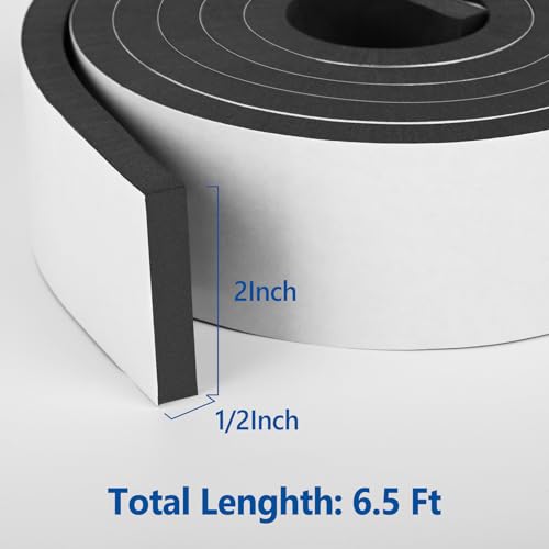 Image of Self Adhesive Foam Tape Weatherstrip 2In x 1 /2In x 6.5Ft High Density Foam Insulation Strips Foam Seal Weather Stripping with Strong Adhesive for Door and Window Sound Isolation Soundproofing